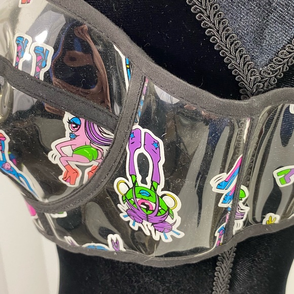CLUB EXX Electro Terrestrial UV Monster Sticker Clear PVC Bra Crop Top Clear L - Picture 6 of 11